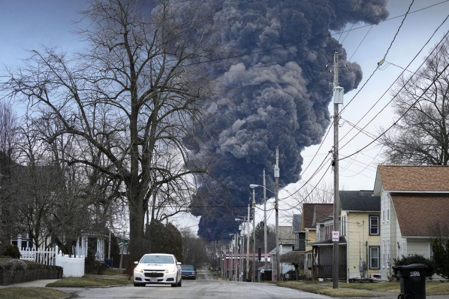 The+toxic+plume+rises+above+the+city+of+East+Palestine%2C+Ohio+from+the+burn+off+of+the+toxic+chemicals+that+spilled+after+the+train+derailment.