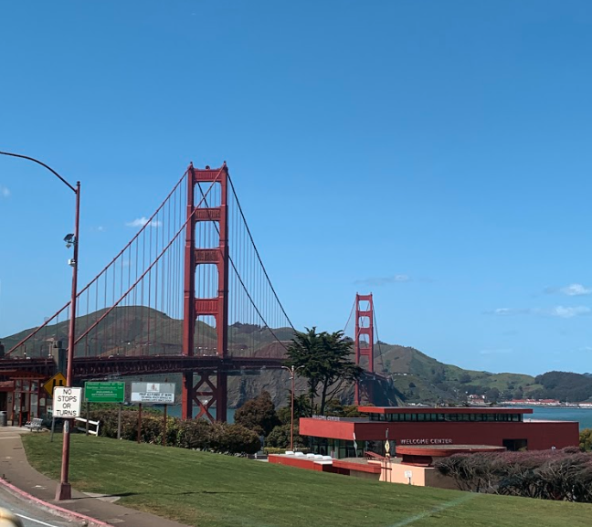 The Golden Gate Bridge is named after the Golden Gate Strait, which is the entrance into San Francisco Bay from the Pacific Ocean. We saw this iconic landmark while on the Hop on, Hop off bus.