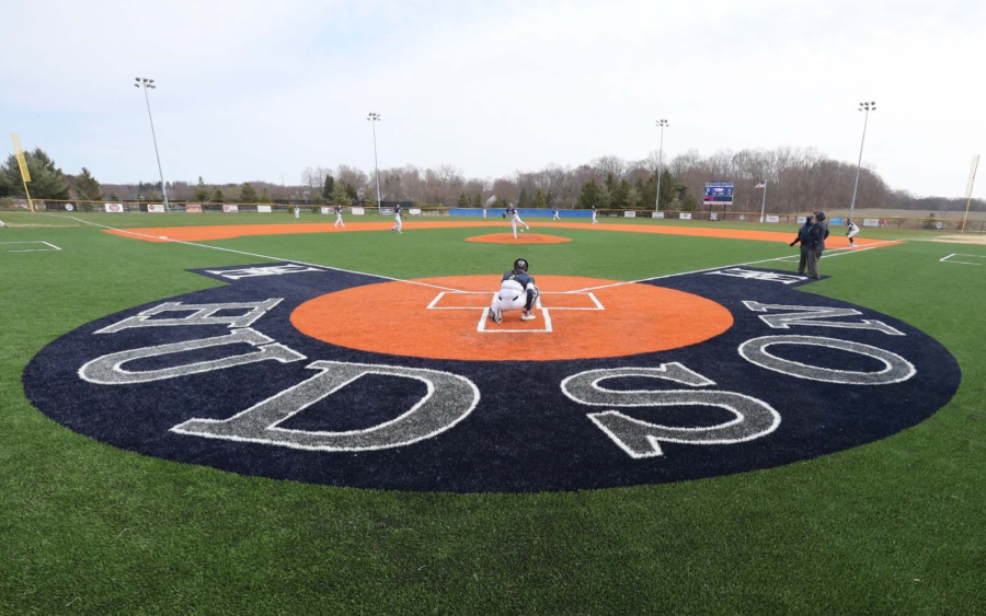 The new Hudson High School baseball turf which is on the varsity field. 