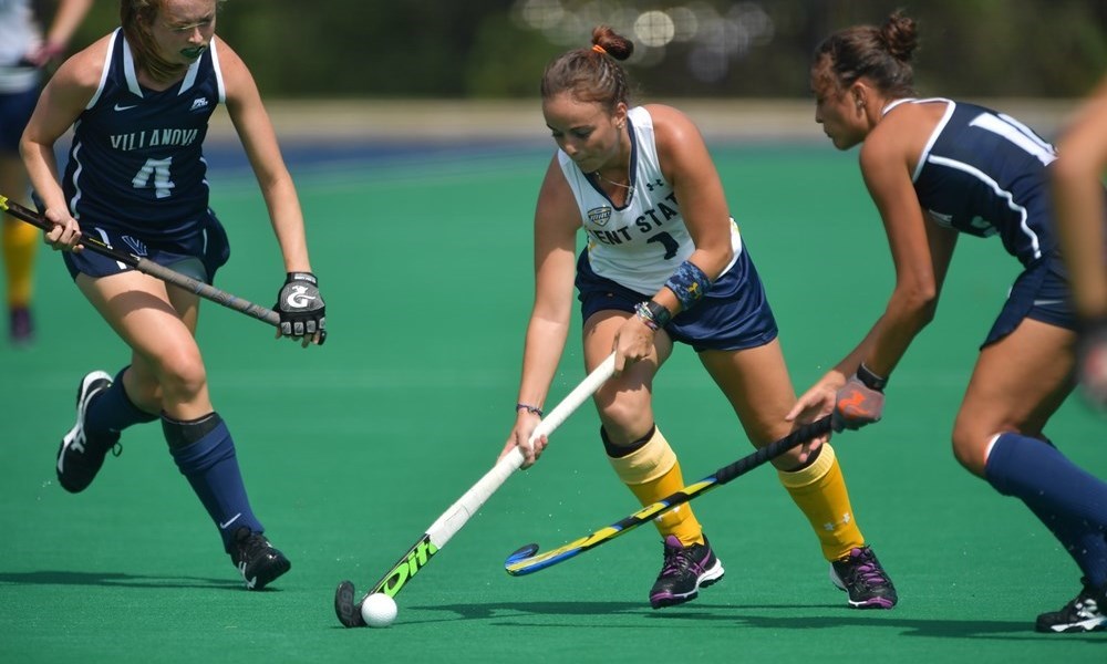Senior Jess Nesbitt playing in a game against Villanova. 
She was a senior at Kent State when this game took place. 
