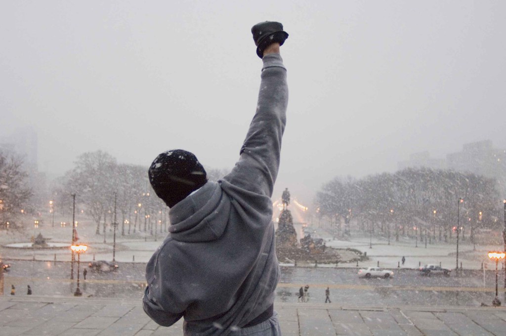 The iconic fist pump from “Rocky.” This gesture is recognized as a symbol of Rocky’s strength and sense of determination. 