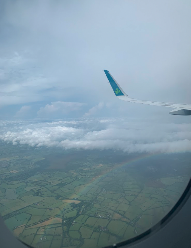 The choir is welcomed to Ireland by a rainbow as they descend to Dublin. Used with permission/Amber Naska.