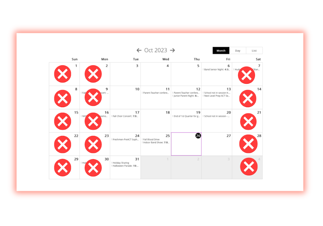 This is what the new and improved school year calendar with a four-day school week. would look like for Hudson High.