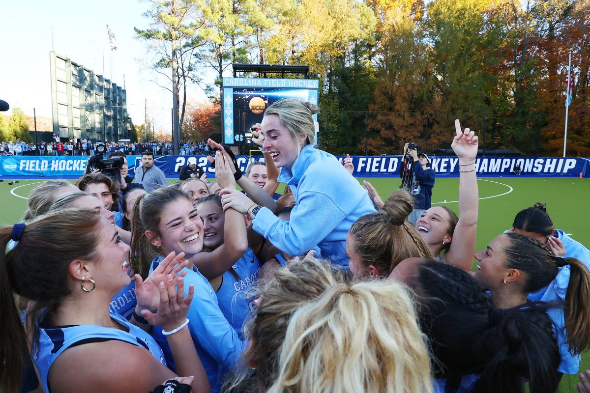 Matson and her Tar Heels cheering after their victory against Northwestern University in the National Championship game. Used with permission/Getty Images.