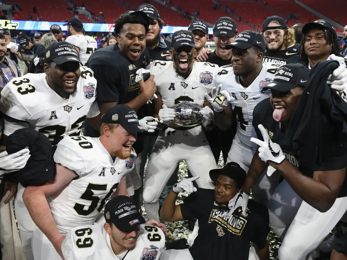 The 2017-2018 UCF football team. This is following their victory over Auburn in the Peach Bowl to secure their perfect undefeated season.
