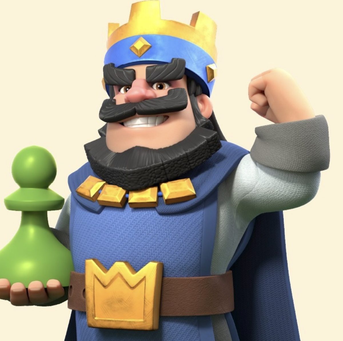 The “King” from viral game Clash Royale appears to be posing. The King is the main character in the game and defends attacks on his center tower. 