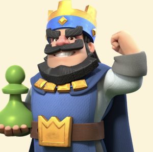 The “King” from viral game Clash Royale appears to be posing. The King is the main character in the game and defends attacks on his center tower. 