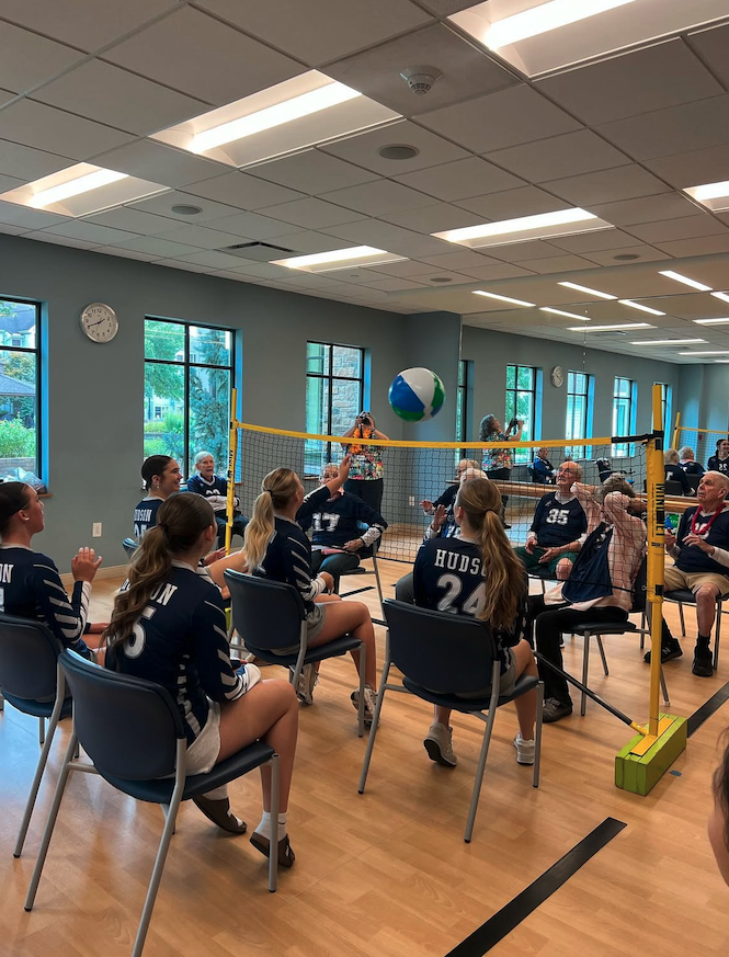The Hudson Girls Varsity Volleyball team is playing volleyball with the Laurel Lake Retirement Community. These girls hope to have a great season with many wins ahead. 